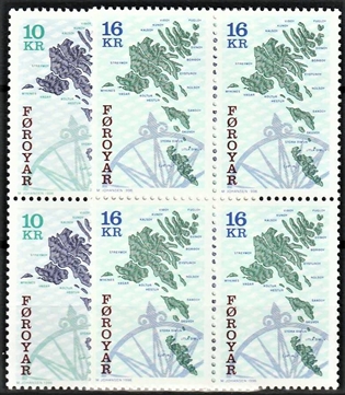 FRIMÆRKER FÆRØERNE | 1996 - AFA 295,296 - Havbunden - 10,00 + 16,00 kr. flerfarvet i 4-blok - Postfrisk